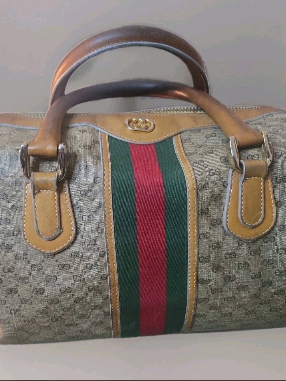 Classic Auth Gucci Boston Bag GG Pattern Sherry Line - Picture 2 of 10